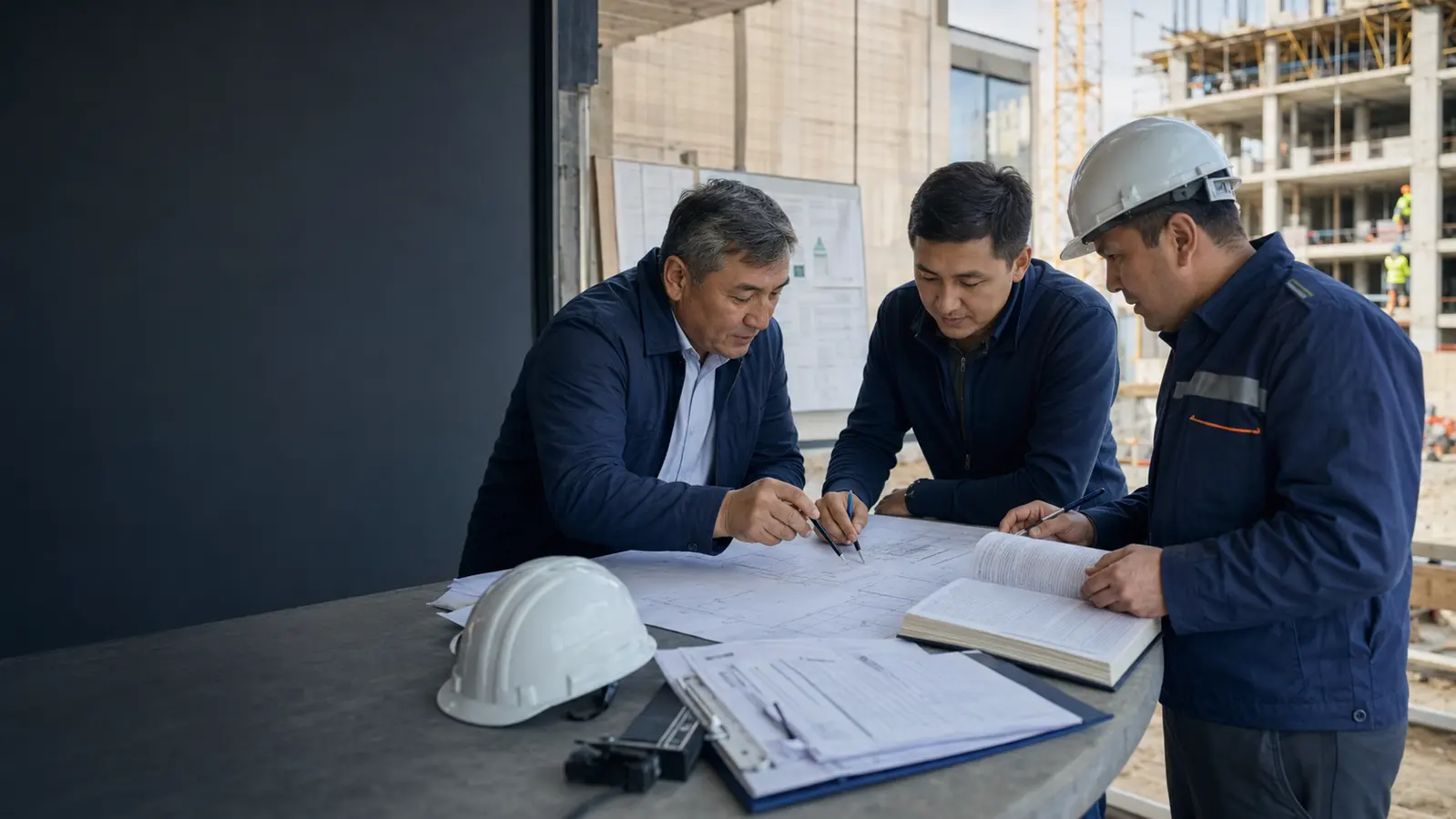 Project participants reviewing construction records together